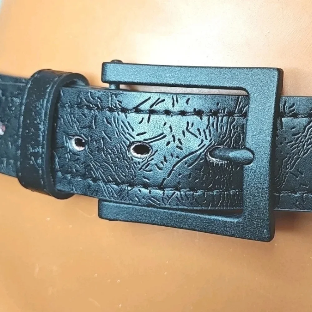 Mio Marino Collection Geninue Leather Dress Belt Men Sz 38 Black Etched W 1.5